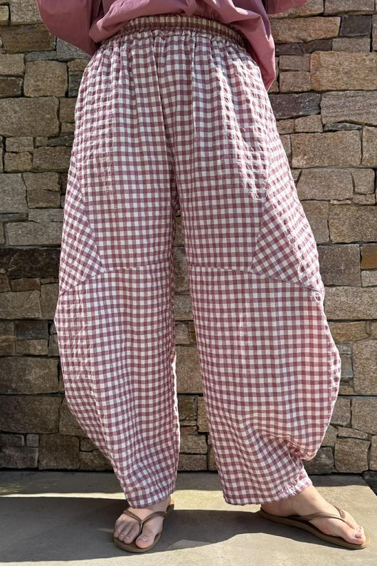 Nonni Gingham Classic Barrel Pant Indian Pink